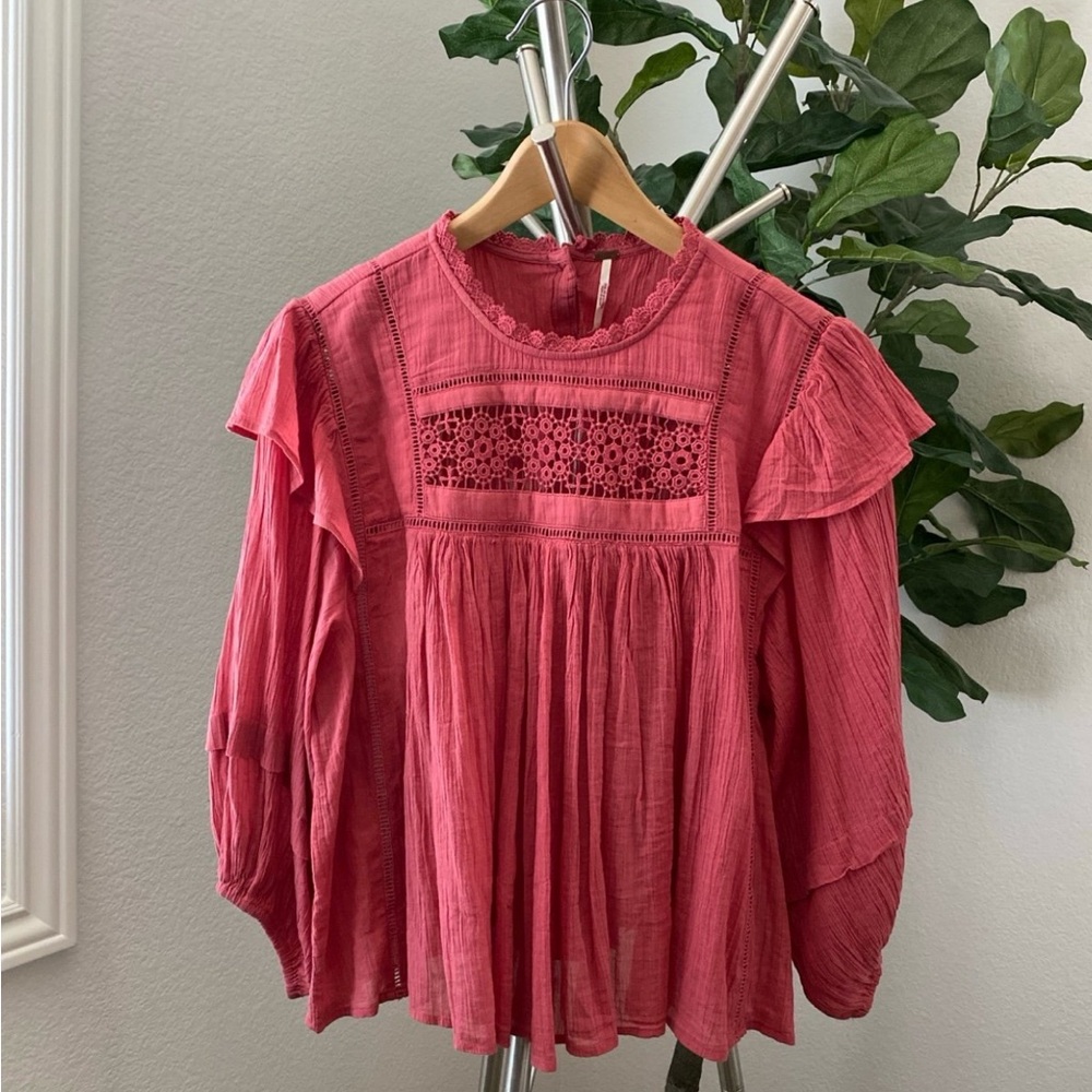 Free People | Balloon Long Sleeve Peasant Blouse - Rose Pink